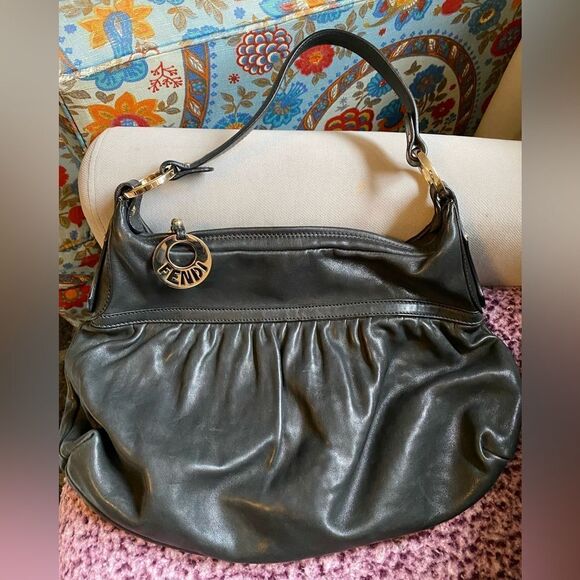 Fendi Perforated Zucca Leather Chef Tote Shoulder Bag Handbag Black - Picture 1 of 7